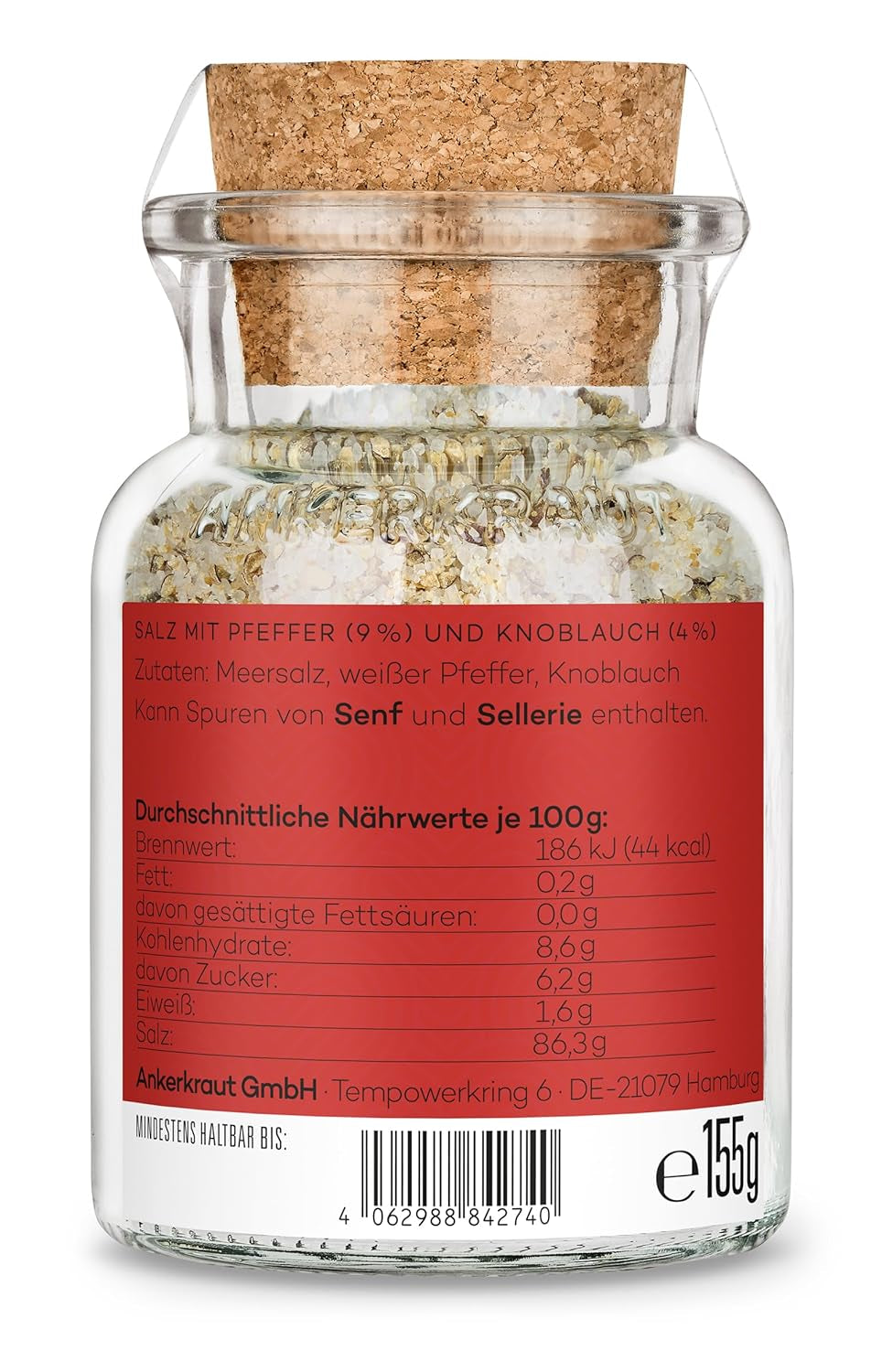 Ankerkraut „Merry Crisis” Anlass-Gewürz, Aioli Pfeffer Salz zum Verschenken, Gewürz Geschenk mit Knoblauch, 155 g w Corkenglas