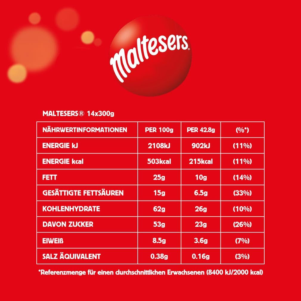 Maltesers, czekoladowe kulki z chrupiącym i lekkim środkiem, przewiewna, czekoladowa przekąska, 1 opakowanie (1 x 300g)