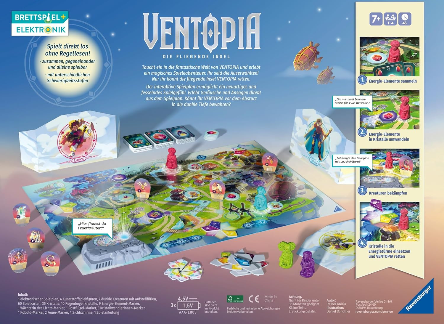 Ravensburger 24582 Ventopia - Elektroniczna gra planszowa Latająca Wyspa dla dzieci w wieku 7+ dla 1 do 4 graczy