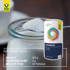 Raab Vitalfood® D-Mannose Pulver (220 G) - Frei Von Zusätzen, Vegan, Glutenfrei, Gut Löslich, Mit Meßlöffel in Der Dose, Vorratspackung, 100% D-Mannose (Gewonnen Aus Mais) Indulcitori Naty Shop
