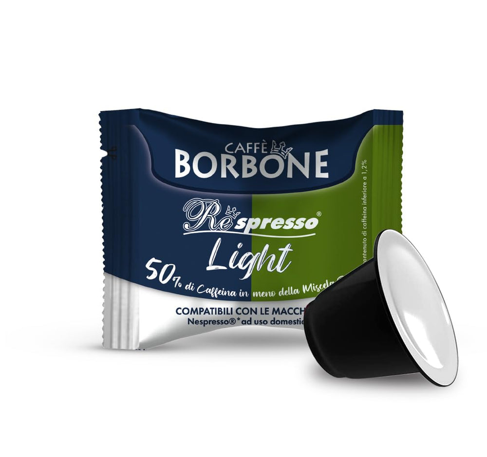Caffè Borbone Respresso, Light-Kaffeemischung, 50% weniger Koffein als die Blaue Mischung - 50 Kapseln - Kompatibel mit Nespresso®* Haushalts-Espressomaschinen