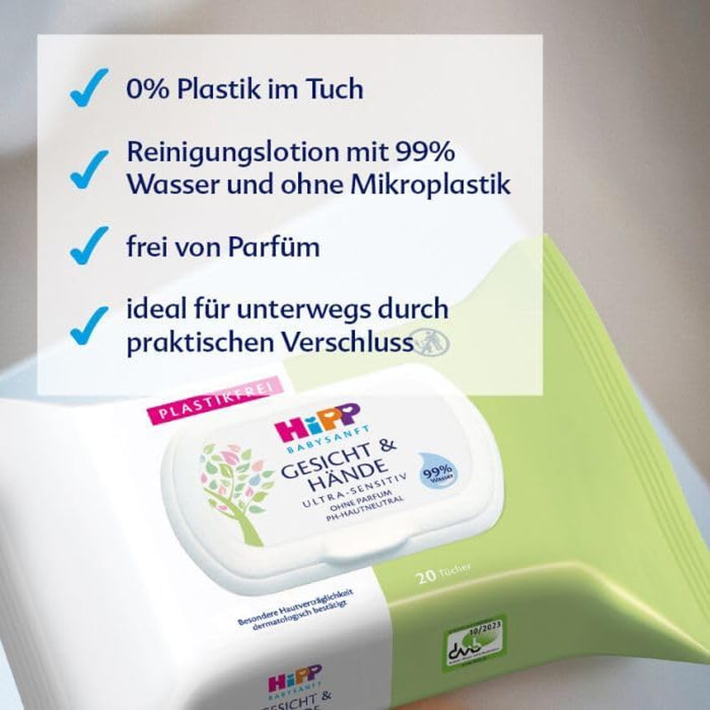 HiPP Baby Miękkie chusteczki nawilżane do twarzy i dłoni, opakowanie 12 sztuk (12 x 20 sztuk)