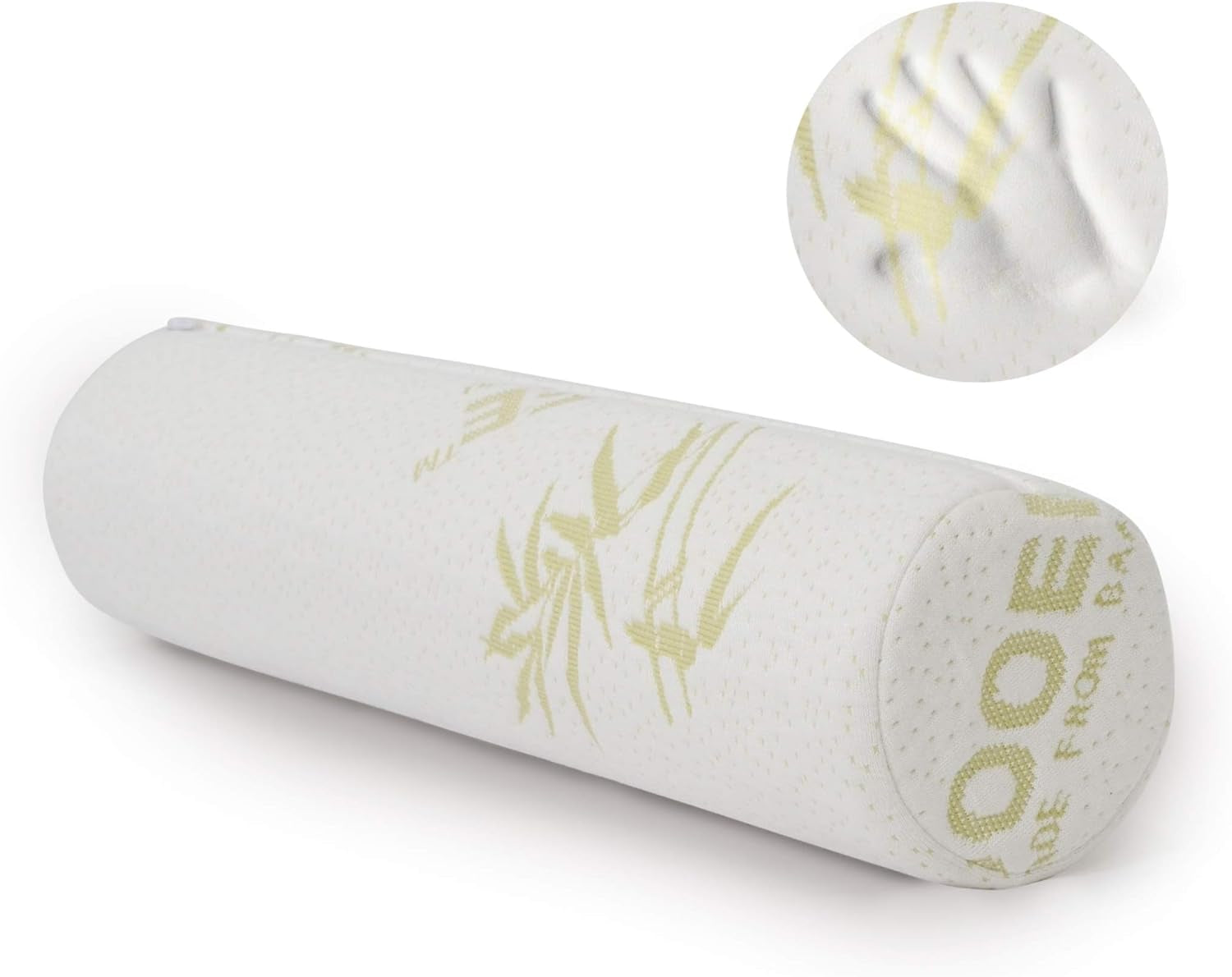 Rulou pentru gât Milliard Visco foam cu husă lavabilă, certificat Oeko-Tex, duritate medie, 10X43 cm, perfect pentru alergici, pernă de călătorie, pernă rotundă pentru gât, rulou de poziționare, rulou pentru genunchi Perne ortopedice cervicale Naty Shop Alb