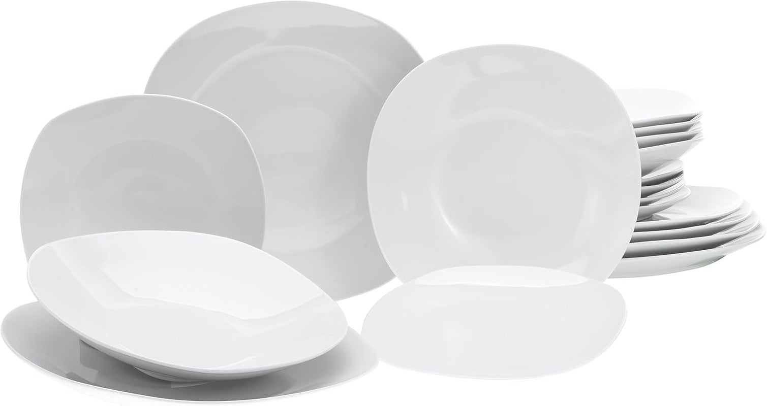 Creatable, 19767, Serie Square Weiss, 18-Teiliges Geschirrset, Teller Set Aus Porzellan, Spülmaschinen- Und Mikrowellengeeignet, Qualitätsproduktion Seturi vesela masa Naty Shop Default Title