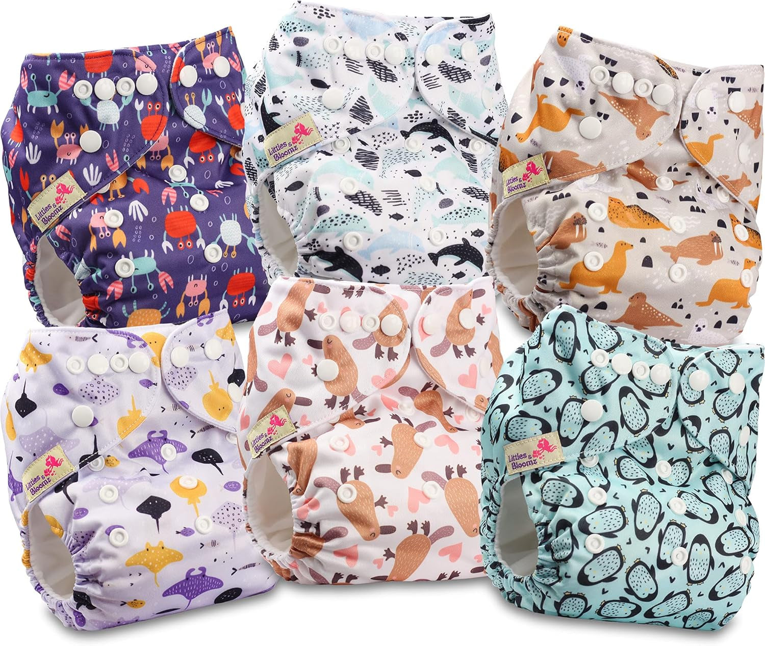 Littles and Bloomz FLP2-0406 Standardowa pieluszka wielokrotnego użytku z klipsem, 4 pieluszki