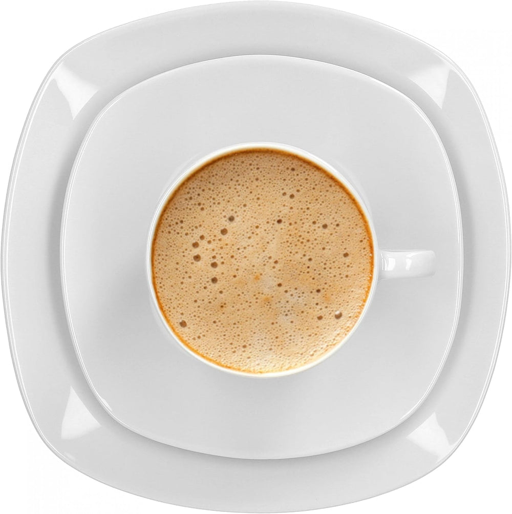 Serviciu de cafea Van Well Lilli pentru 12 persoane, set de veselă pătrată din porțelan, albă, cu 36 de piese, cu margini curbate pentru o masă de cafea perfect aranjată – potrivit pentru mașina de spălat vase