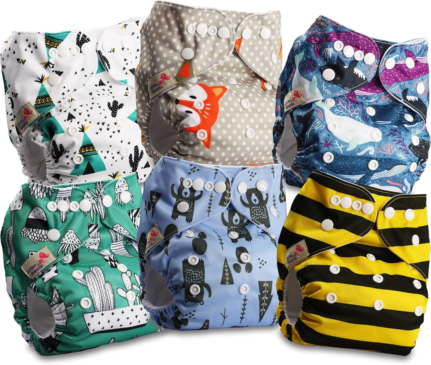 Littles and Bloomz FLP2-0406 Standardowa pieluszka wielokrotnego użytku z klipsem, 4 pieluszki