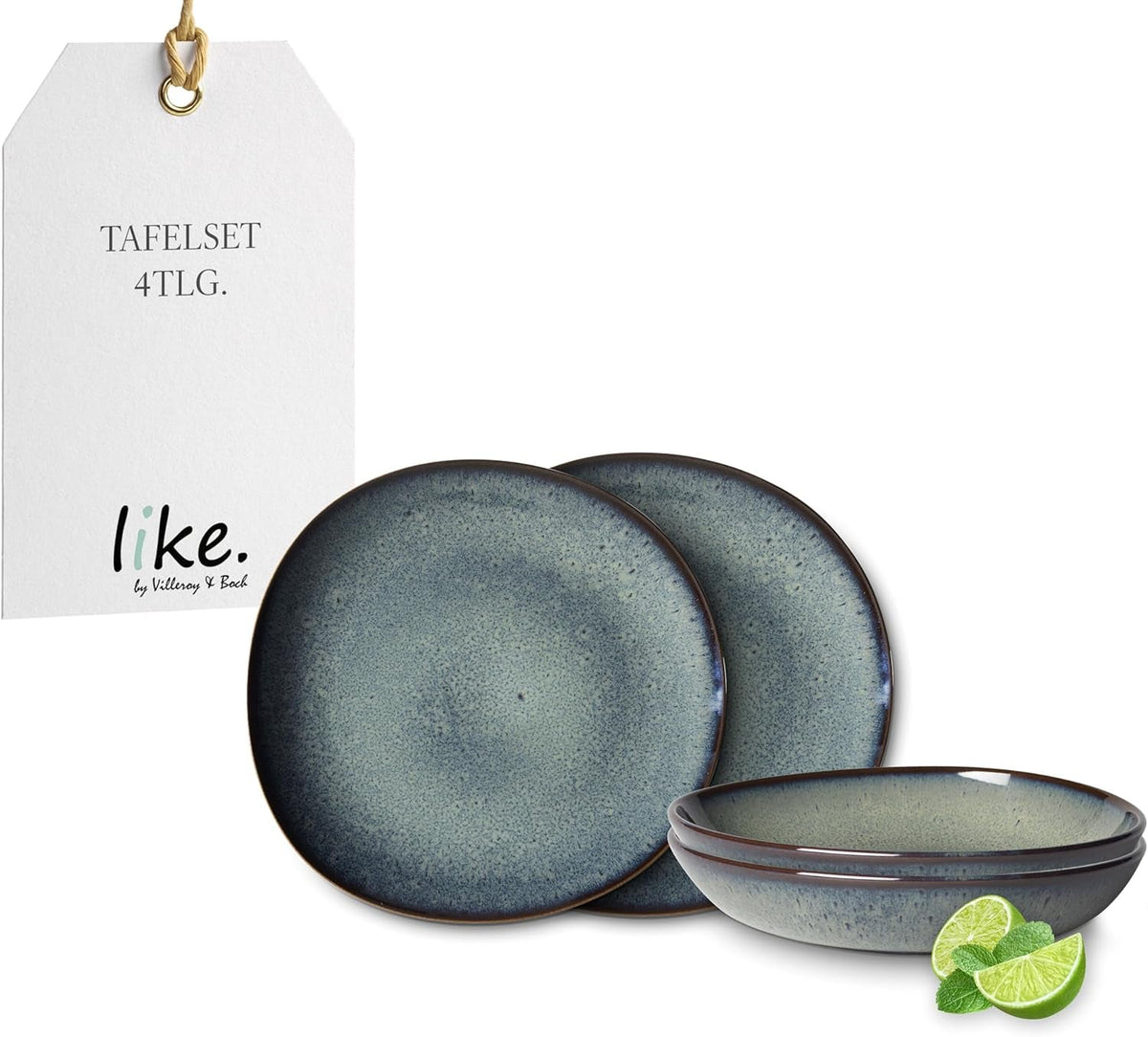 Like. by Villeroy & Boch - Lave Gris Geschirr Set Aus Steingut, 4Tlg., Pottery Look, Tafelservice Für 2 Personen, Grau Seturi vesela masa Naty Shop Default Title