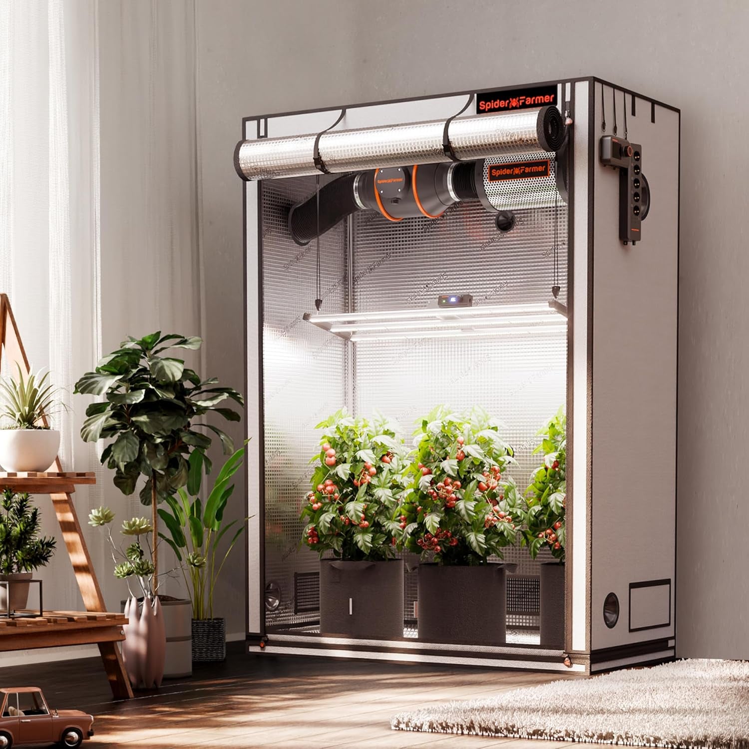 Namiot do uprawy Spider Farmer Pro 70x140x200 cm z drzwiami rolowanymi, oknem obserwacyjnym, zdejmowanym panelem podłogowym, tkaniną Mylar 2000D, do hydroponiki wewnętrznej z SF4000, G4500, SE4500