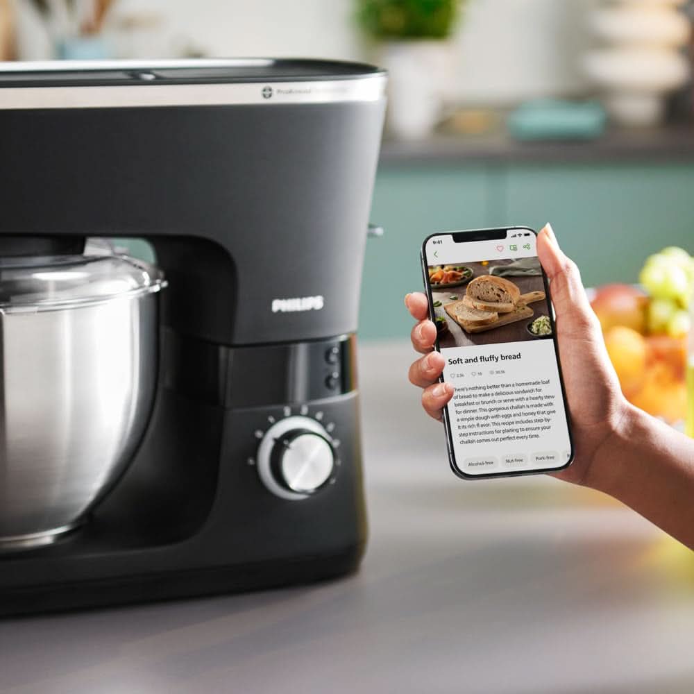 Philips Küchenmaschine serii 7000 — 5,5 litra, 1000 W, 8 prędkości, Proknead Technologie, Rezepte, LED Smart Timer, Knethaken, Schneebesen Und Rührbesen (HR7962/01) Sklep dla matek i dzieci Naty