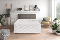 Lekka kołdra letnia Traumnacht 155X220 cm, kołdra antyalergiczna, specjalnie na lato, z wygodnym miękkim pokrowcem z mikrofibry, posiada certyfikat Oeko Tex, wyprodukowana zgodnie z niemieckimi standardami jakości. Kołdry i kołdry Naty Shop