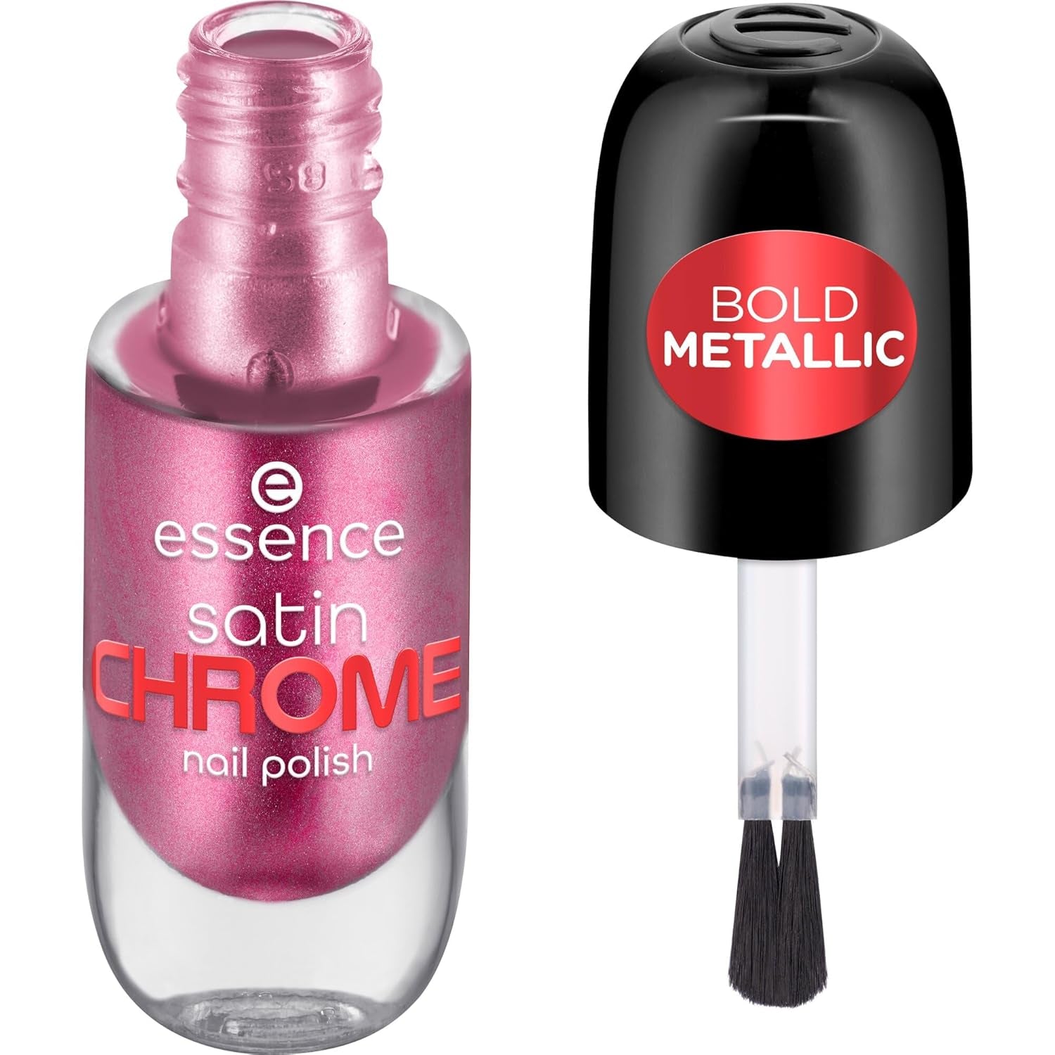 Oja Essence Satin CHROME, nr. 02, roz, acoperire completă, rezultate expres, pigmentată intens, metalică, vegană, fără particule de microplastic, fără parfum, fără parabeni, 1 pachet (8ml)