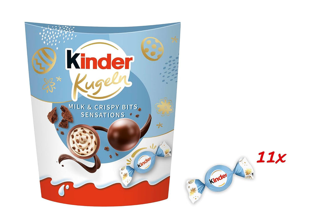 Kinder Balls Milk & Crispy Bits Sensations 90g – Kulki z mlecznej czekolady z nadzieniem mlecznym i kawałkami kakao – Wielkanocna czekolada, Wielkanocne słodycze – Wielkanocny prezent i pamiątka