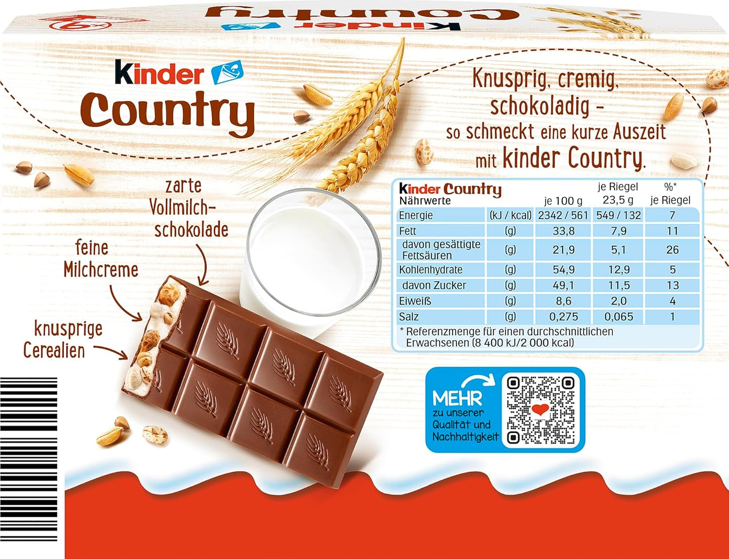 Batoniki Kinder Country, 9 batonów, 212 g