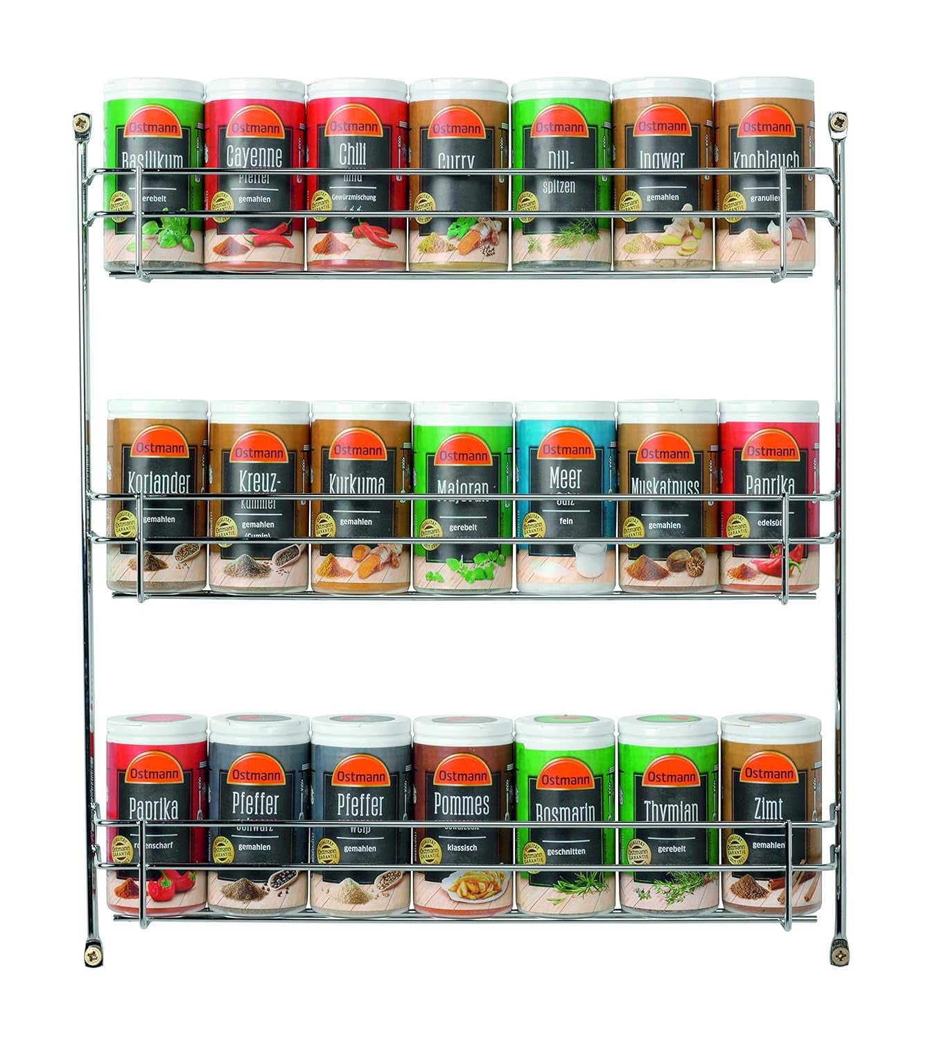 Ostmann Gewürze - gefülltes Gewürzregal mit 21 Gewürzdosen | Ustaw aus Gewurze, Kräuter, Gewürzmischungen | zum Aufhängen | dla Schranktur | Zjada: 1 Stuck