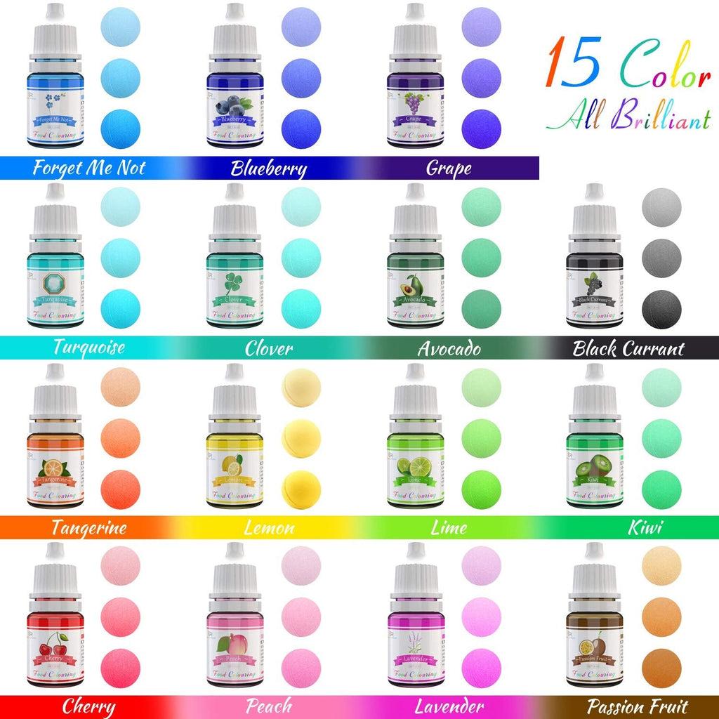Colorant alimentar - Set de 15 coloranți alimentari lichizi pentru copt torturi, fursecuri, macaroane - Colorant alimentar foarte concentrat pentru decorarea torturilor, slime DIY, colorare pentru artizanat - 6 ml fiecare