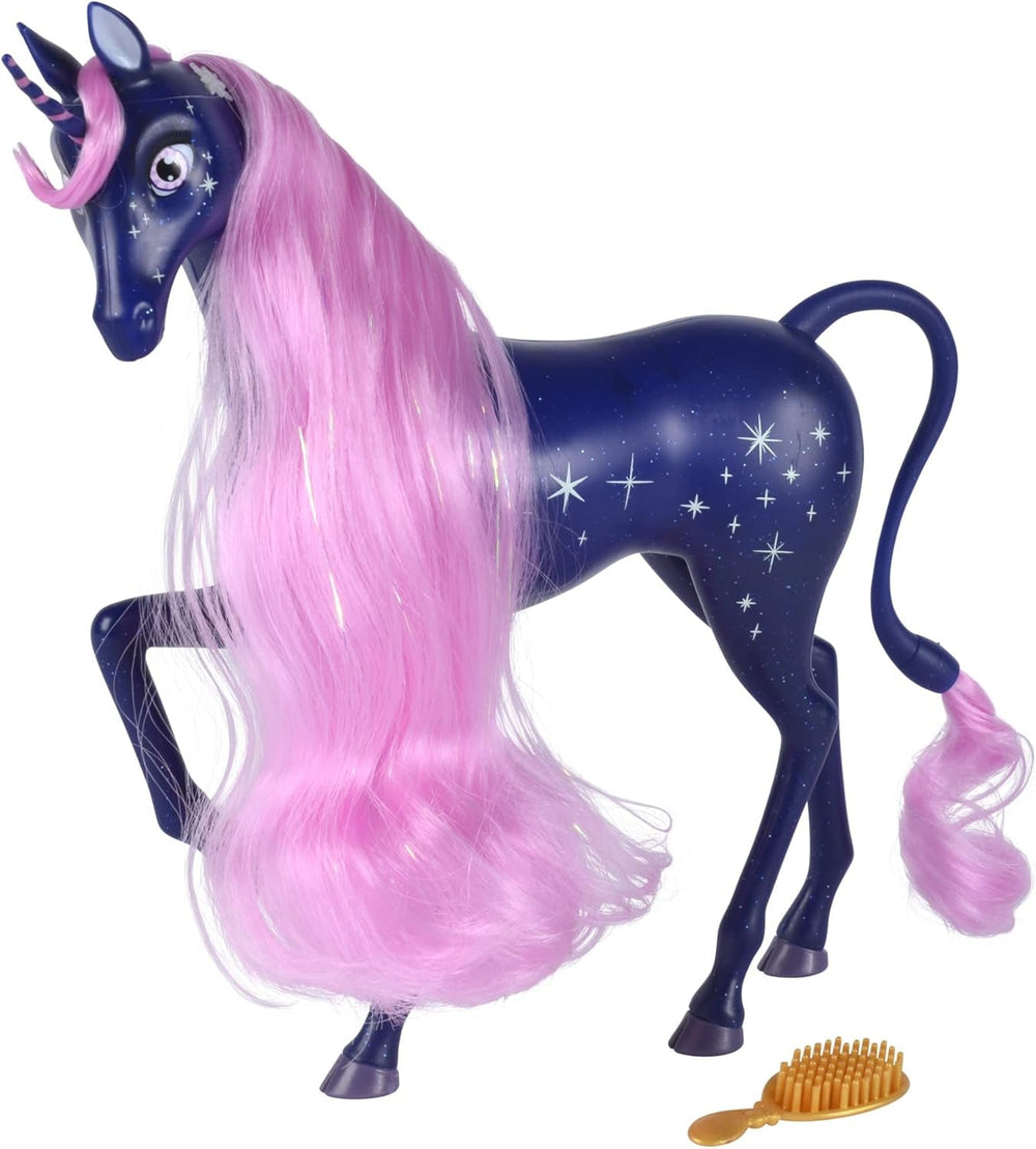 Simba 109483043 - Mia and Me Unicorn Înstelat 25 cm, Cal de Jucărie cu Stele pe Corp care Strălucesc în Întuneric și o Perie pentru Coafarea Părului, Vârste 3+