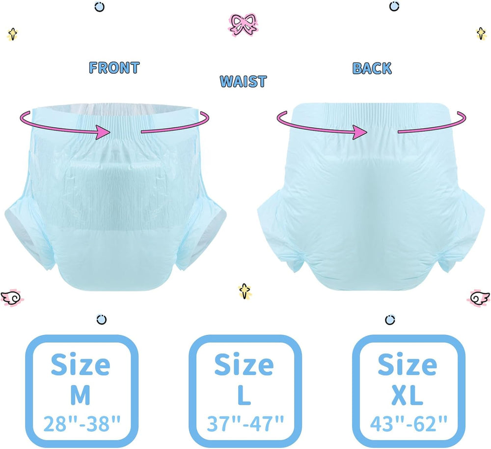 Pieluchy dla dorosłych CutiePlusU, sucha powierzchnia, maksymalna chłonność przez noc, jednorazowa pieluszka dla osób nietrzymających moczu – niebieska, 2 szt. (średnia 71–96 cm)