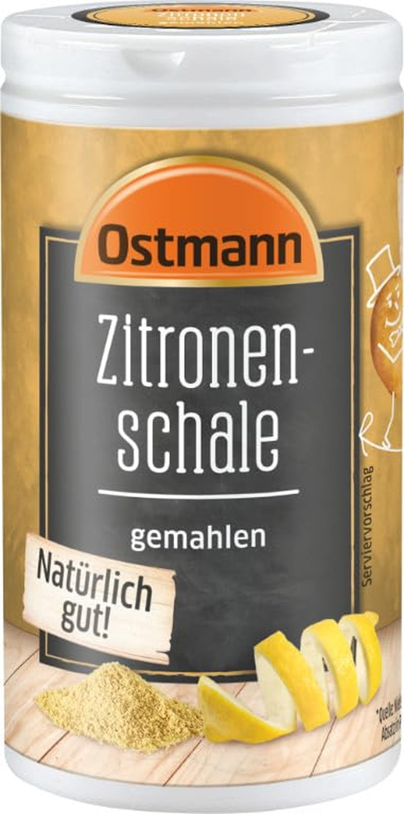 Ostmann Gewürze – Zitronenschale, gemahlene Schale für ein frisches Zitronen-Aroma, zum Backen oder Verfeinern von Soßen, Dressingi i desery, wegańskie, 35 g (Verpackungsdesign kann abweichen)