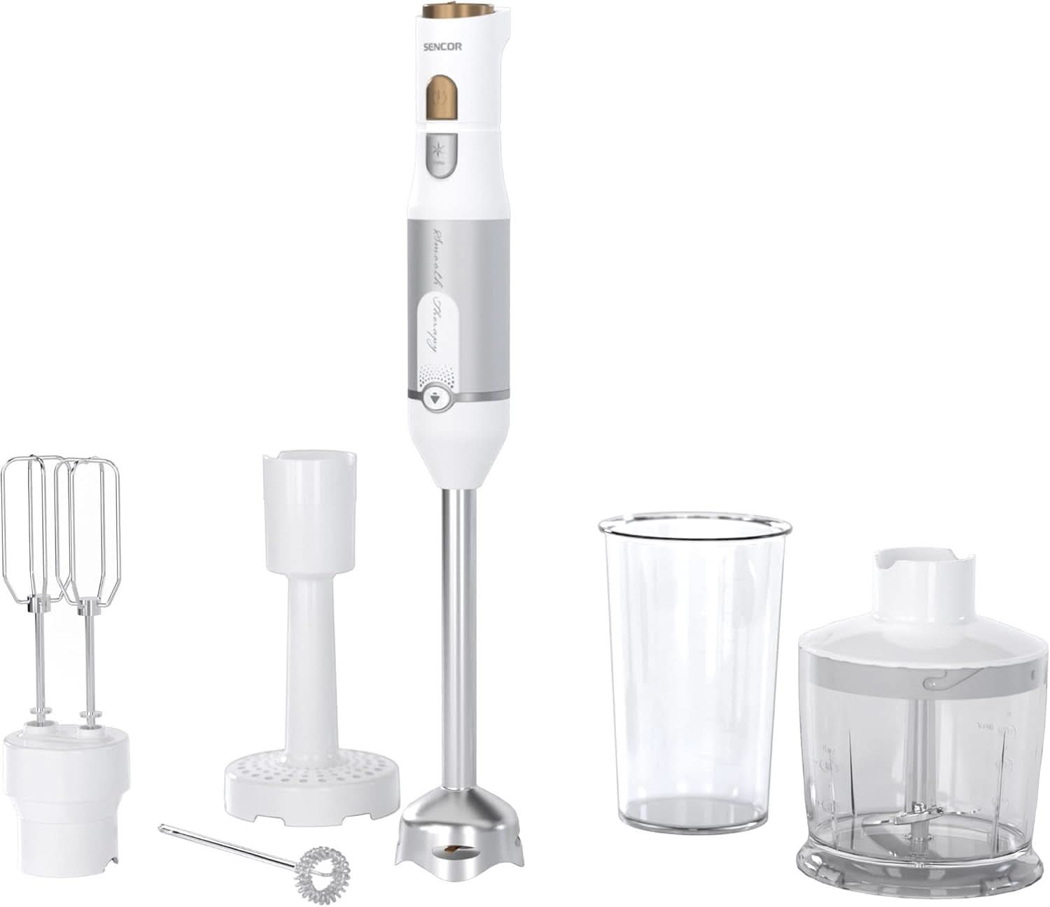 Mikser stojący Sencor Multifunktionaler, Ultra-Leistungsstark, 6 w 1, 1200 W, Mit Doppel-Schneebesen, Zerkleinerer & Mousseur, Kartoffelstampfer, Quadblade-Klingen Aus Titan, Stufenlose Bucatarie Naty Shop