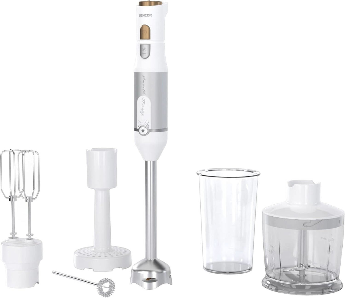 Mikser stojący Sencor Multifunktionaler, Ultra-Leistungsstark, 6 w 1, 1200 W, Mit Doppel-Schneebesen, Zerkleinerer & Mousseur, Kartoffelstampfer, Quadblade-Klingen Aus Titan, Stufenlose Bucatarie Naty Shop