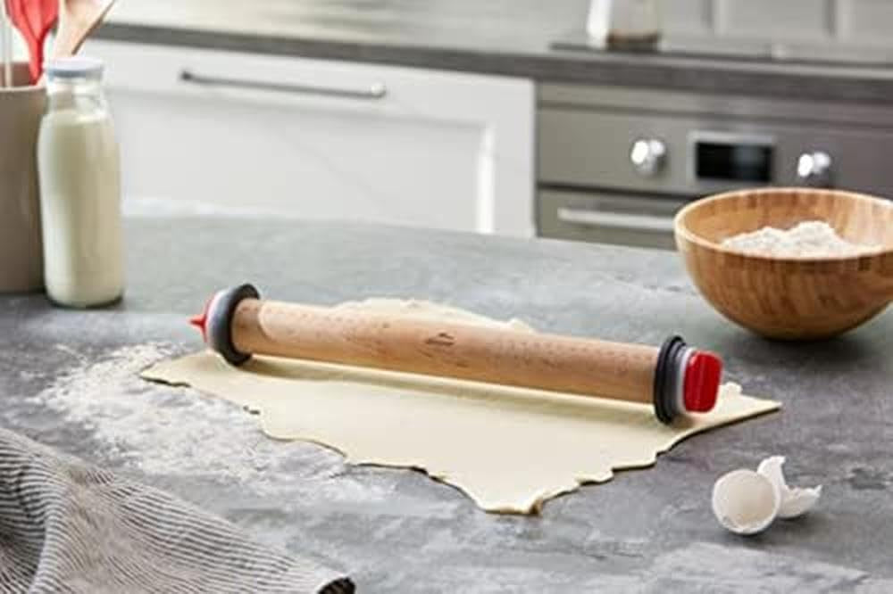 67142 Teigroller Buchenholz 34 cm z kółkiem Weinring, Holz, brązowy, 42 x 6 x 6 cm