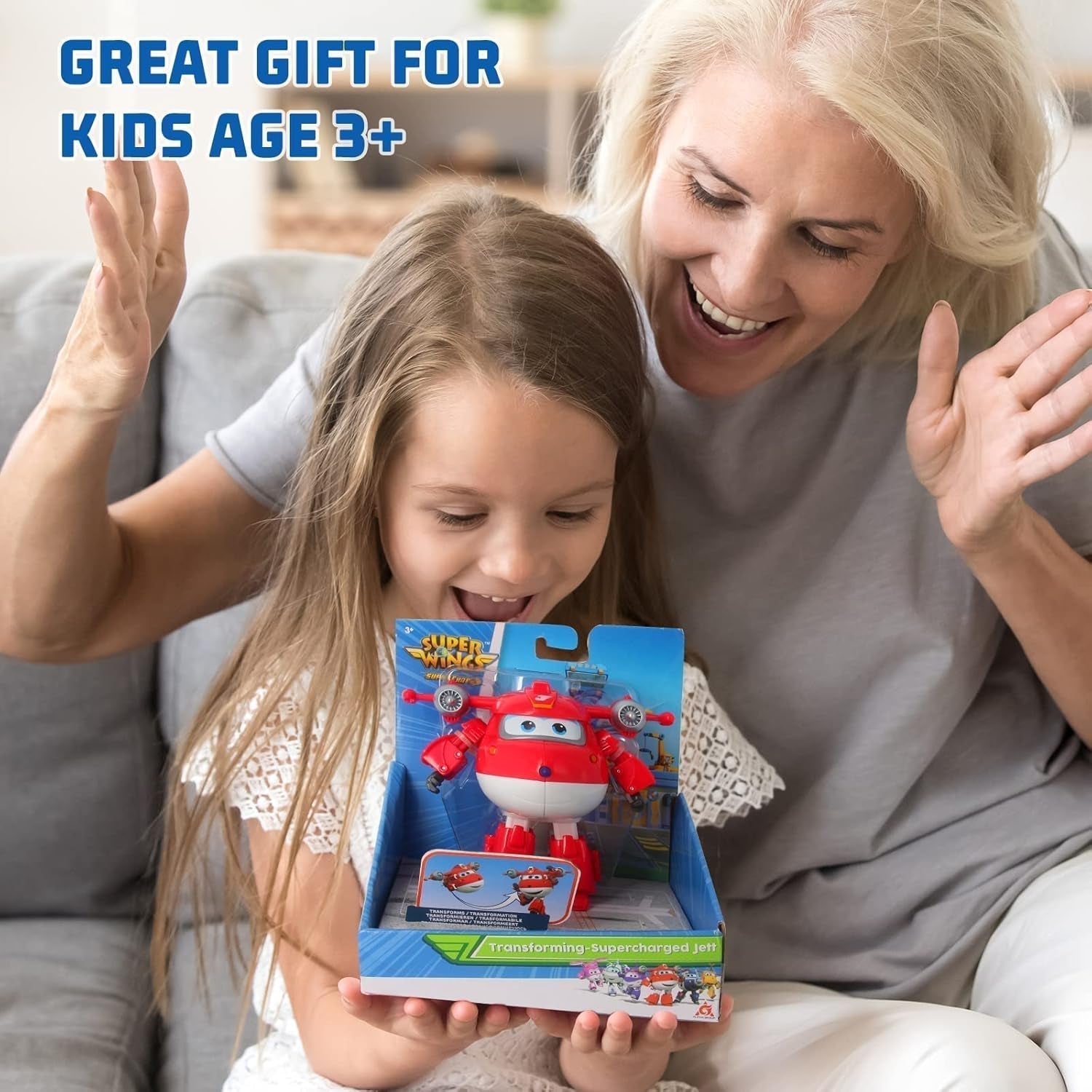 Super Wings 5" Transforming Characters 2-Pack Transforming Supercharged Jett + Tino, jucărie Transformer pentru băieți și fete de peste 3 ani, roșu Action figures Naty Shop
