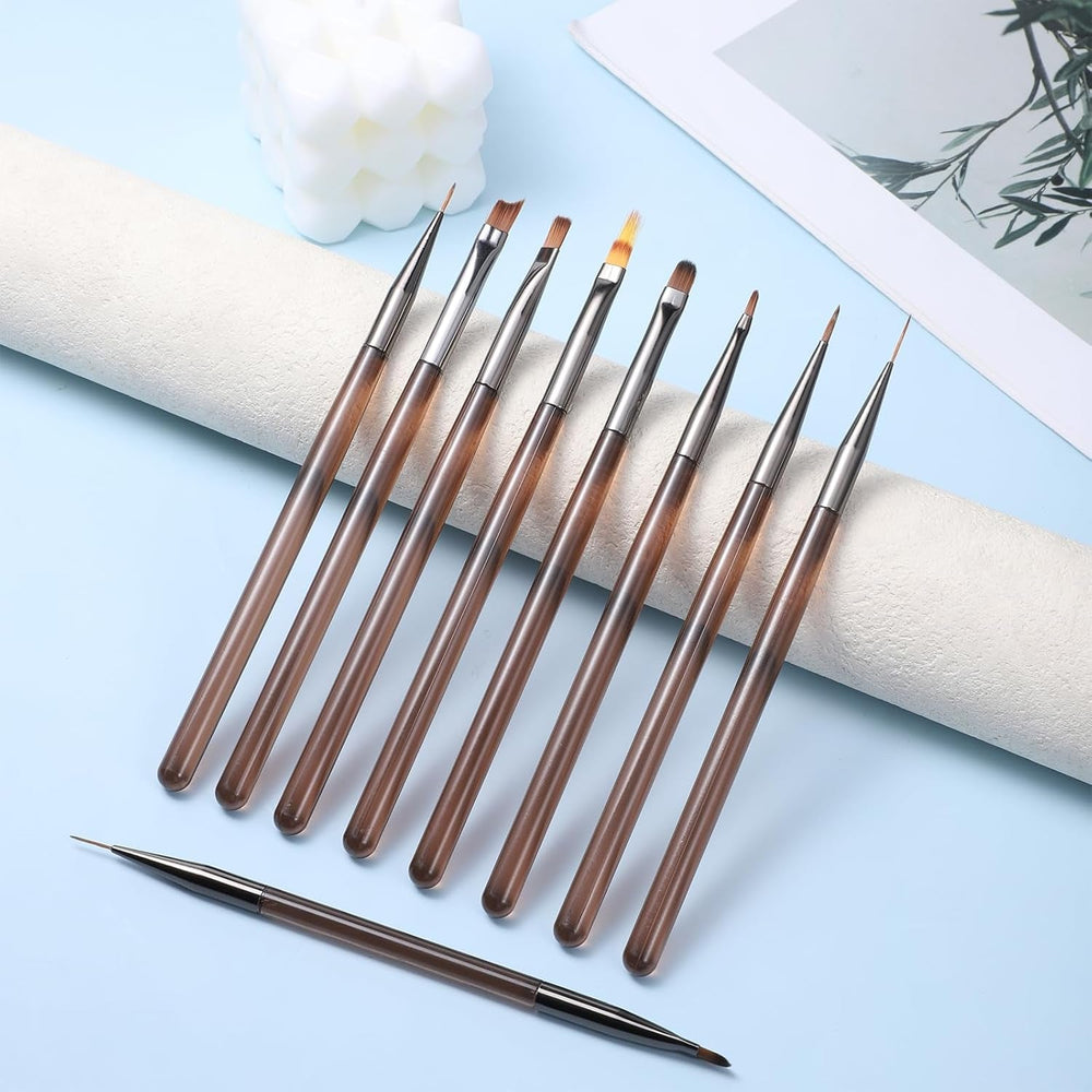 10 Stück Nailart Pinsel Set, Braun Nail Art Brushes Nailart Design Pinsel Nageldesign Pinselfür Gelnägelfür Heimwerker Maniküre Salon Zuhause Nailpinsel Set