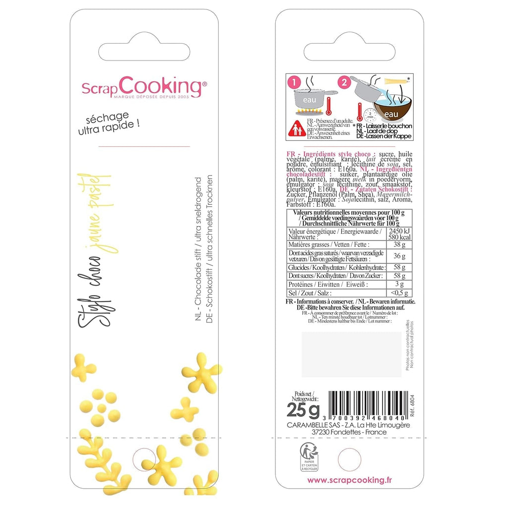 Scrapcooking - Pix Pastel Galben cu Zahăr - Zahăr cu Scriere Galben 25g - Pix Decorativ Comestibil cu Zahăr - Scriere și Desen - Etichetare Fondant, Glazură, Prăjituri - 6804