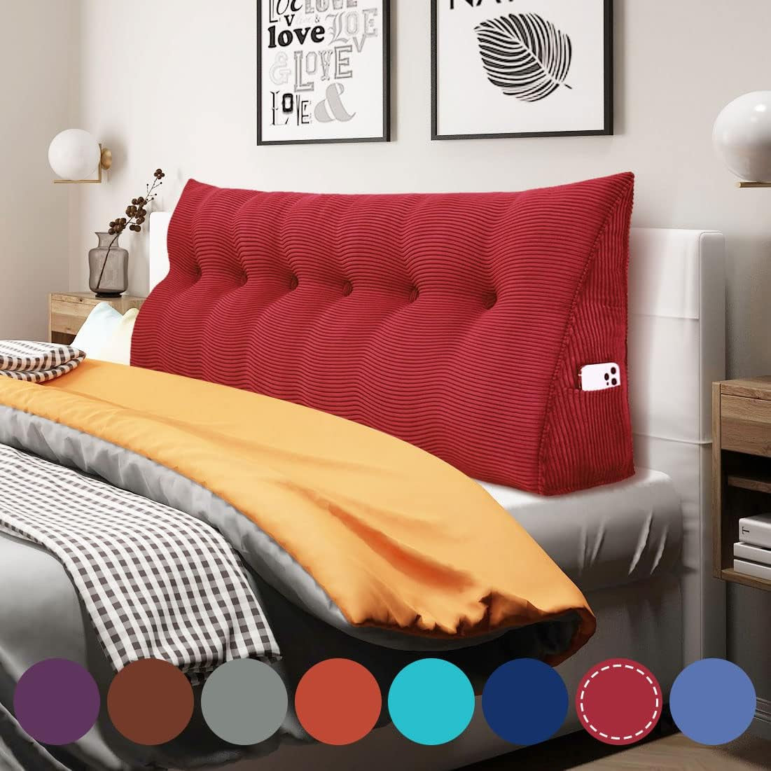 Pernă Johnear cu pană, pernă de citit pentru pat și canapea, pernă pentru spătar, pernă pentru tăblie, pernă lombară triunghiulară mare (gri, 45 cm)