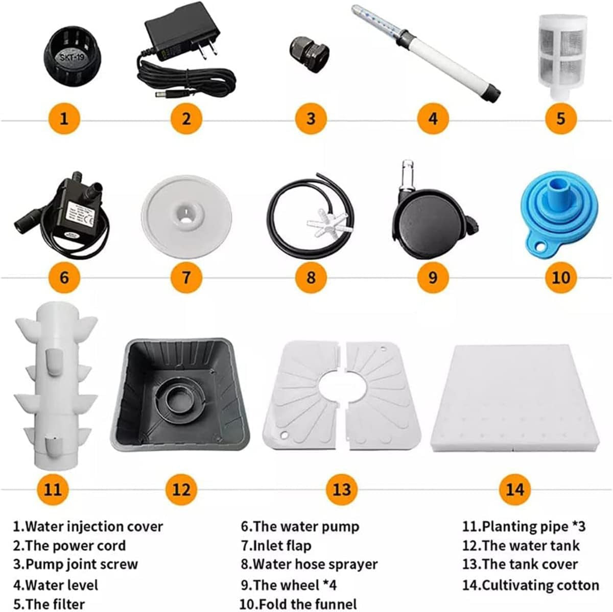 Wieża hydroponiczna, 15-poziomowy system aquaponiczny z 45 otworami, bezprzewodowy zestaw do uprawy aeroponicznej w ogrodzie do ziół, owoców i warzyw z pompą nawadniającą, adapterami, doniczkami siatkowymi