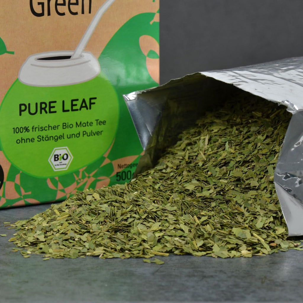 Delicatino - Verde natural PURE LEAF 500G, yerba mate organic fără tulpini, proaspăt și fără fum, cultivat ecologic, ambalat în vid pentru prospețime maximă