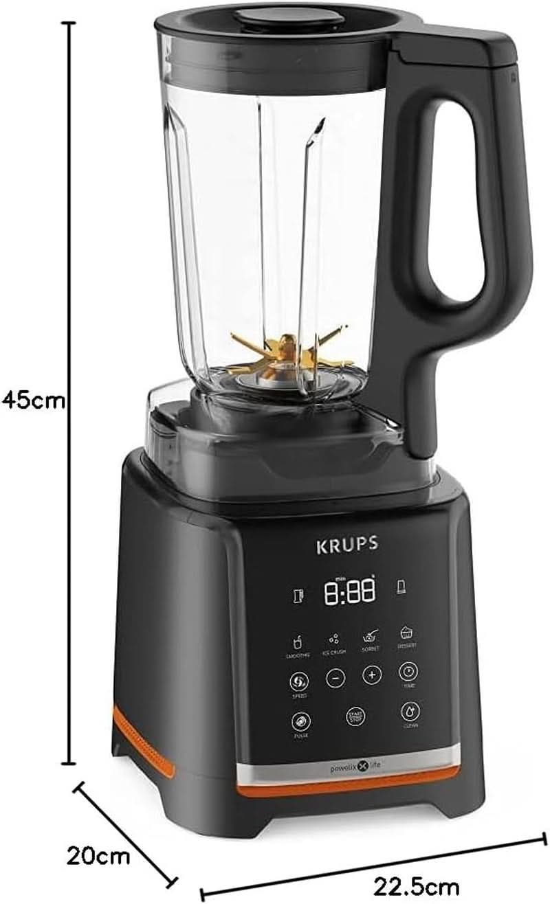 Krups Highspeed - Mikser stojący Infinymix KB9158 | 1600 W | 5 programów automatycznych + konfiguracja ręczna | Tritanbehälter | Zawiera Rezeptheft | Koktajle, Shakes, Kruszony Lód | Sklep Naty z kuchnią Schwarz