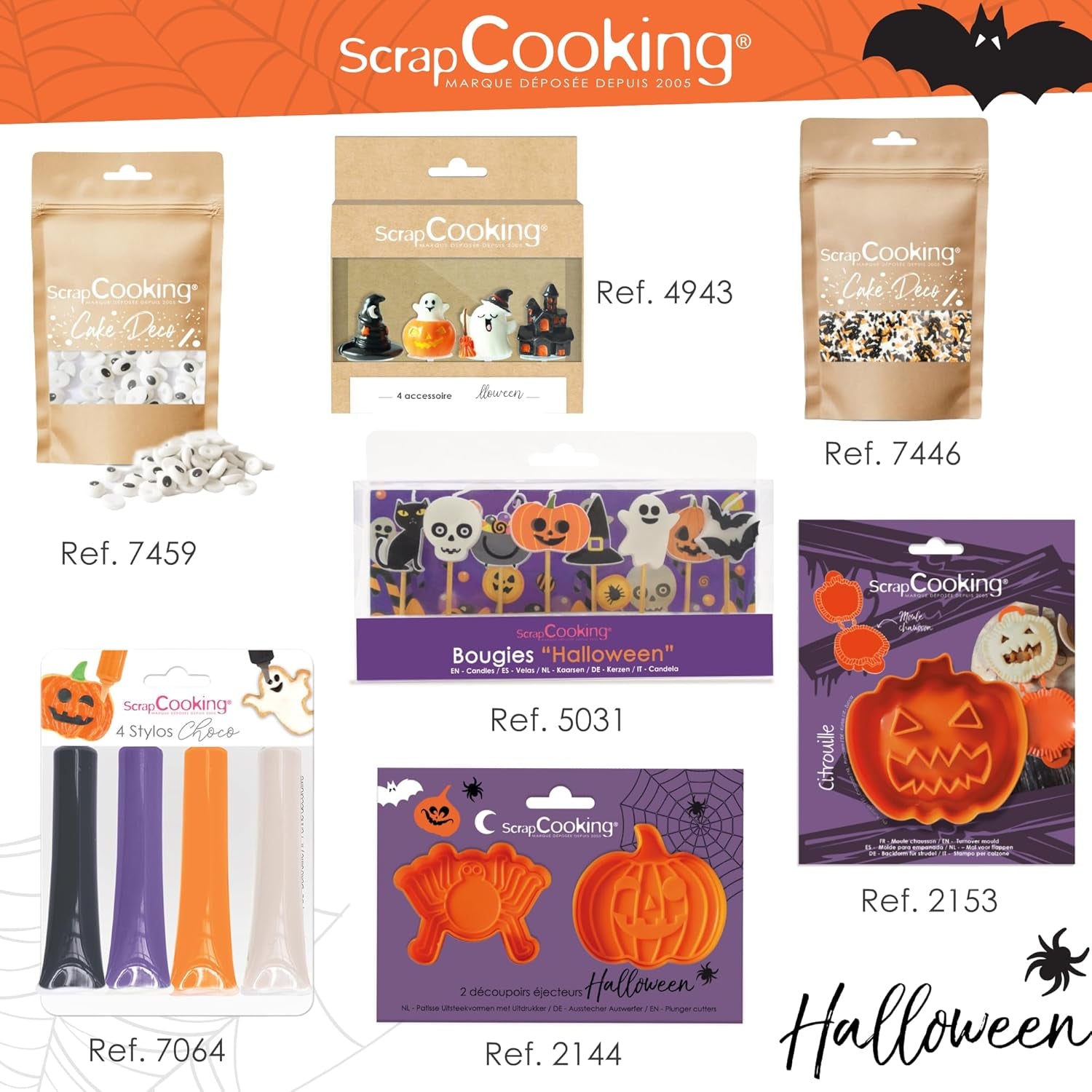 ScrapCooking – Gebäckstempel aus Holz mit Halloween-Mustern – mit 1 Keksausstecher und Würfelausstecher mit 5 erhabenen eingravierten Gesichtern – 5298