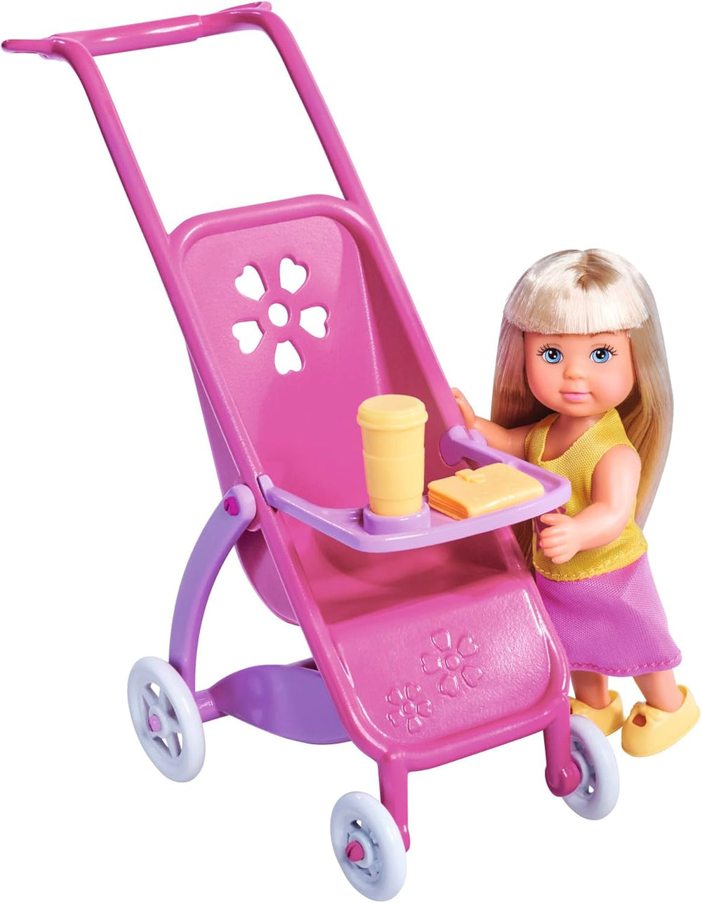 Simba 105733673 - Steffi Love Happy Family, Păpușă însărcinată, Kevin, Evi și bebeluș cu cărucior, 11 piese, accesorii, 30 cm, vârste 3+