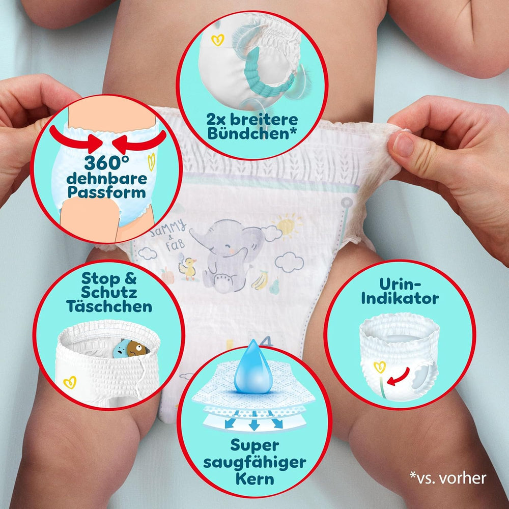 Pampers Premium Protection Pants Größe 6, 78 Windeln, 13kg-19kg, Mit 360° Fitform, 2x breiteren Bundchen als vorher für Komfort & Schutz + 10 Stück Pampers Aqua Baby-Weuchttücher entalten