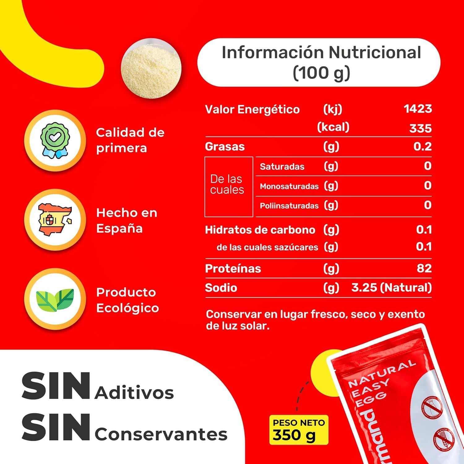 Eiklarpulver (350g) | Getrocknetes Eiklar Pulver | Eialbumin für Backen & Kochen | Ohne Zusatztoffe | Opakowanie typu zip-bag niezawierające laktozy