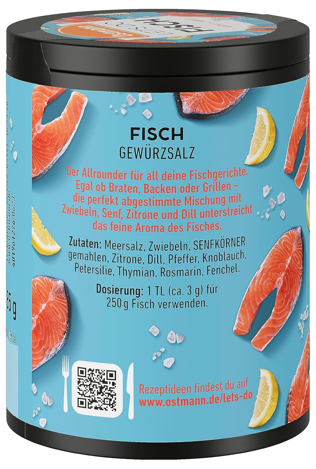 Ostmann Gewürze - Let's Do Fisch Allrounder | Gewürzsalz für Bratfisch, Flammlachs i Meeresfrüchte | Würziger Allrounder z musztardą, cytryną i koperkiem | 85 g w koszu Metalldose