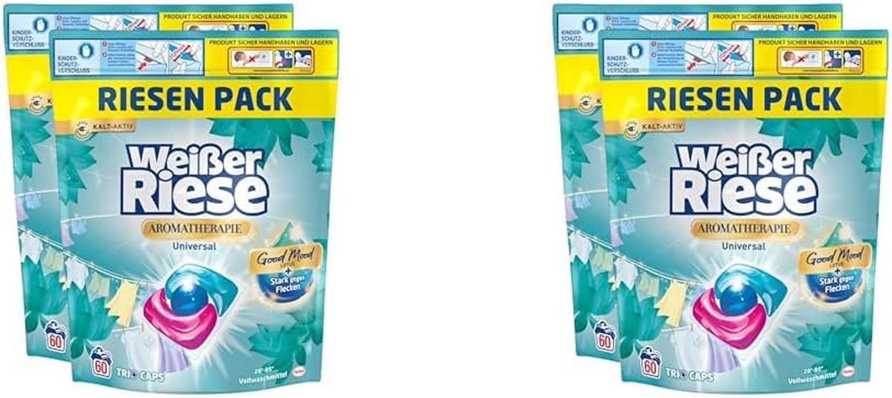 White Giant Universal Trio-Caps Aromatherapy Floral Sensation (120 prań), Lotosowy proszek do prania, Intensywnie pachnący mocny proszek do prania Naty Shop Detergenty do prania 2 x 120 szt.