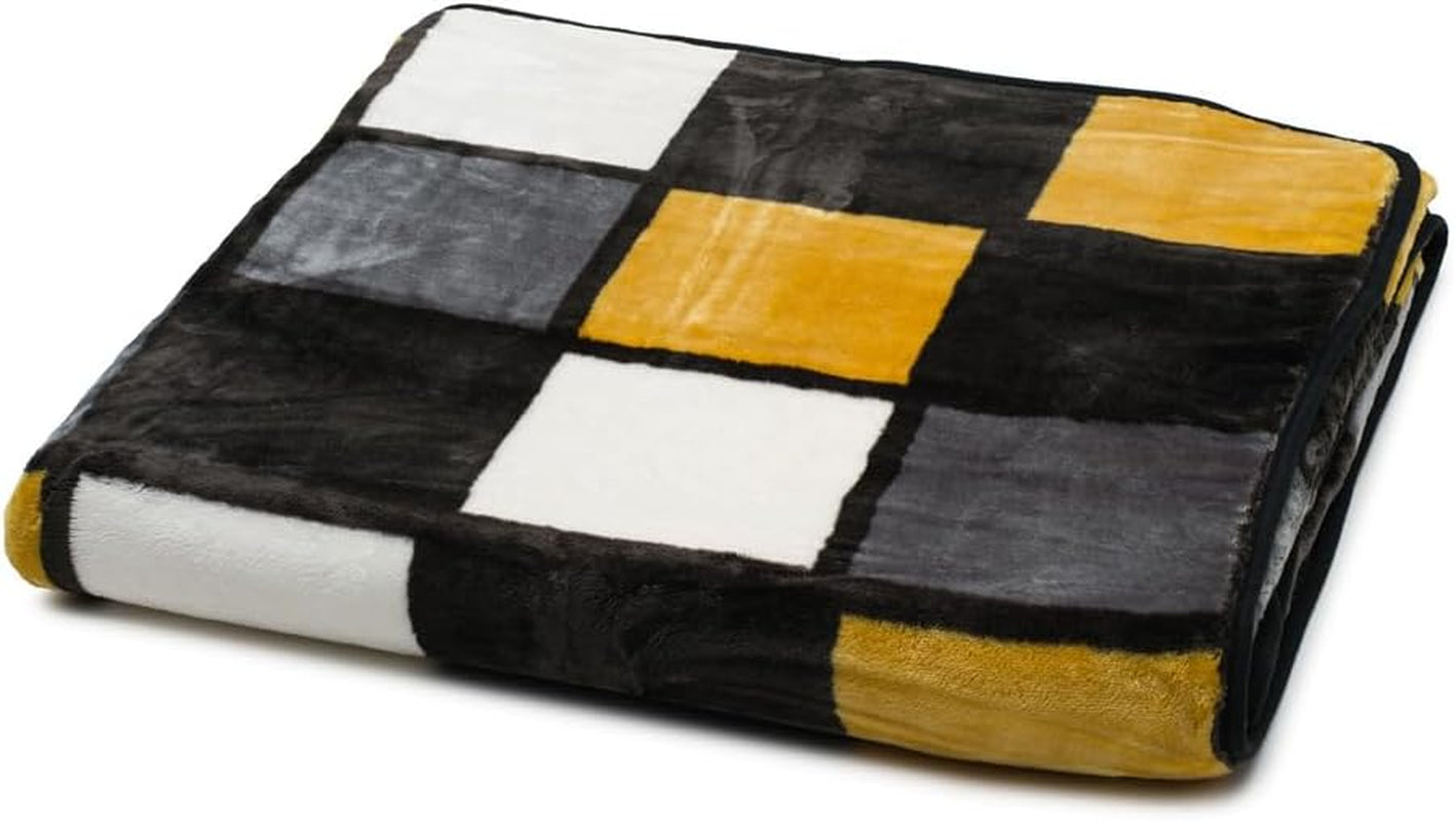 Gözze - Miękki i wygodny koc, w dotyku kaszmirowy, gruba tkanina 500 G/M², Antigua, 150 x 200 cm - Musztardowy/Czarny/Biały Łóżka i narzuty Besuche den GÃ¶zze-Store Musztardowy/Czarny/Biały