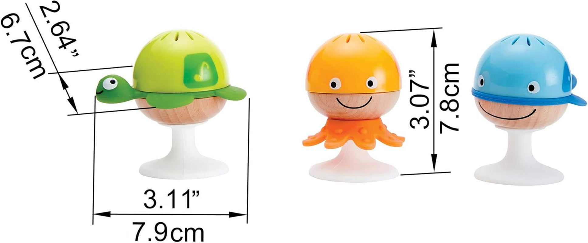 Set zornăitor cu ventuză Hape | Trei animale cu elemente de inel pentru dentiție, țestoasă, caracatiță și balenă | Jucărie de învățare de la 0 luni Jucarii Bebe Naty Shop