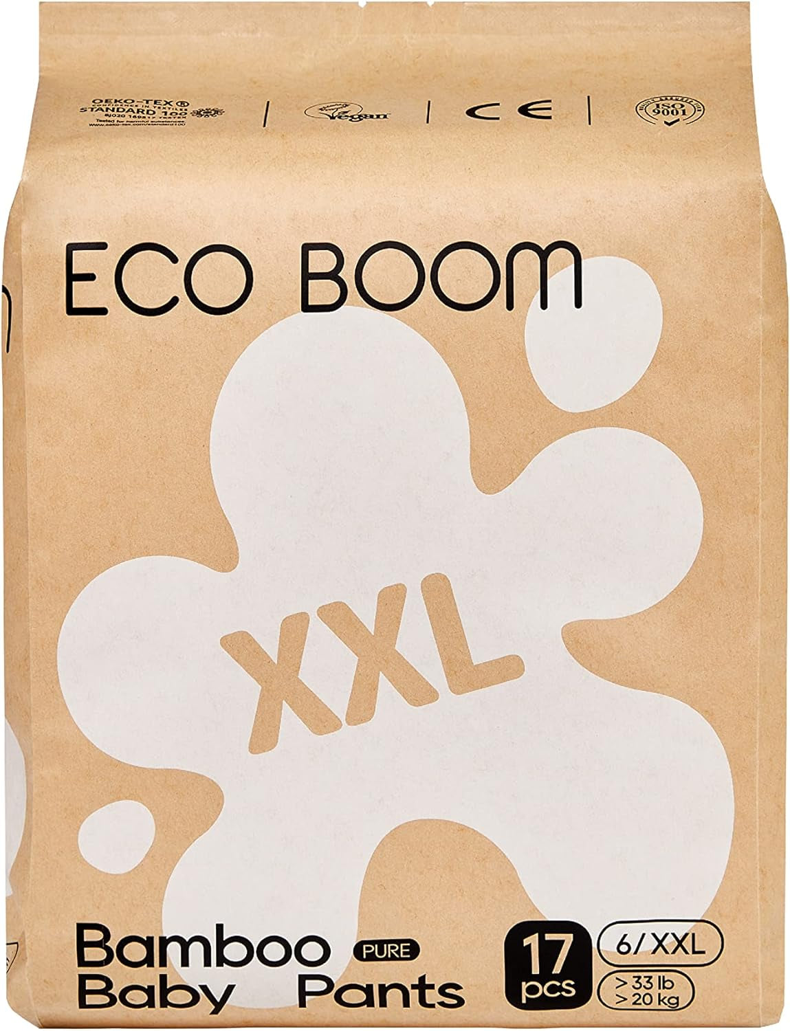 ECO BOOM Bambusowe pieluszki dla niemowląt - Rozmiar 6 (20kg), Roślinne pieluszki typu pull-up (17szt) - Premium Organic, Bezzapachowe, Przyjazne dla skóry, Super chłonne