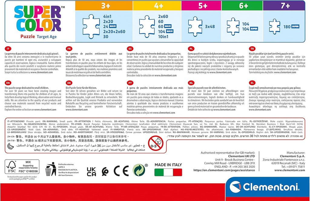 Clementoni - 21513 - Supercolor Puzzle 4 in 1 - Paw Patrol - Puzzle 12,16,20,24 piese de la 3 ani, Puzzle colorat pentru copii cu luminozitate specială și intensitate a culorilor, Joc de îndemânare pentru copii Puzzle Naty Shop