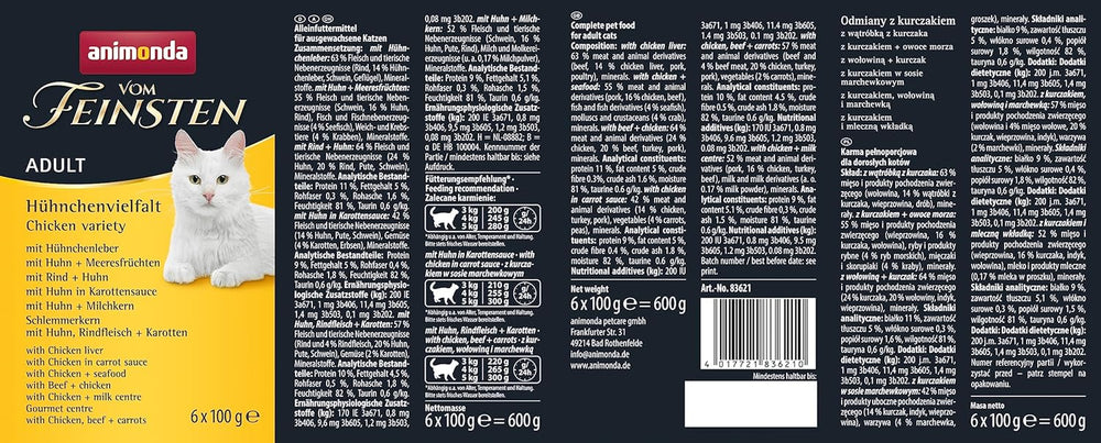 animonda Vom Feinsten Hrană umedă pentru pisici adulte, varietate de pui, 6 x 100 g