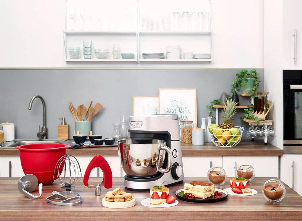 Robot kuchenny Krups KA631D Master Perfect Gourmet | 1100 watów | 8 prędkości | Miska ze stali nierdzewnej o pojemności 4,6 litra | 5 akcesoriów: zestaw do pieczenia, elastyczna miska, jednostka do siekania | stal nierdzewna szczotkowana Matka i Dziecko Naty Shop