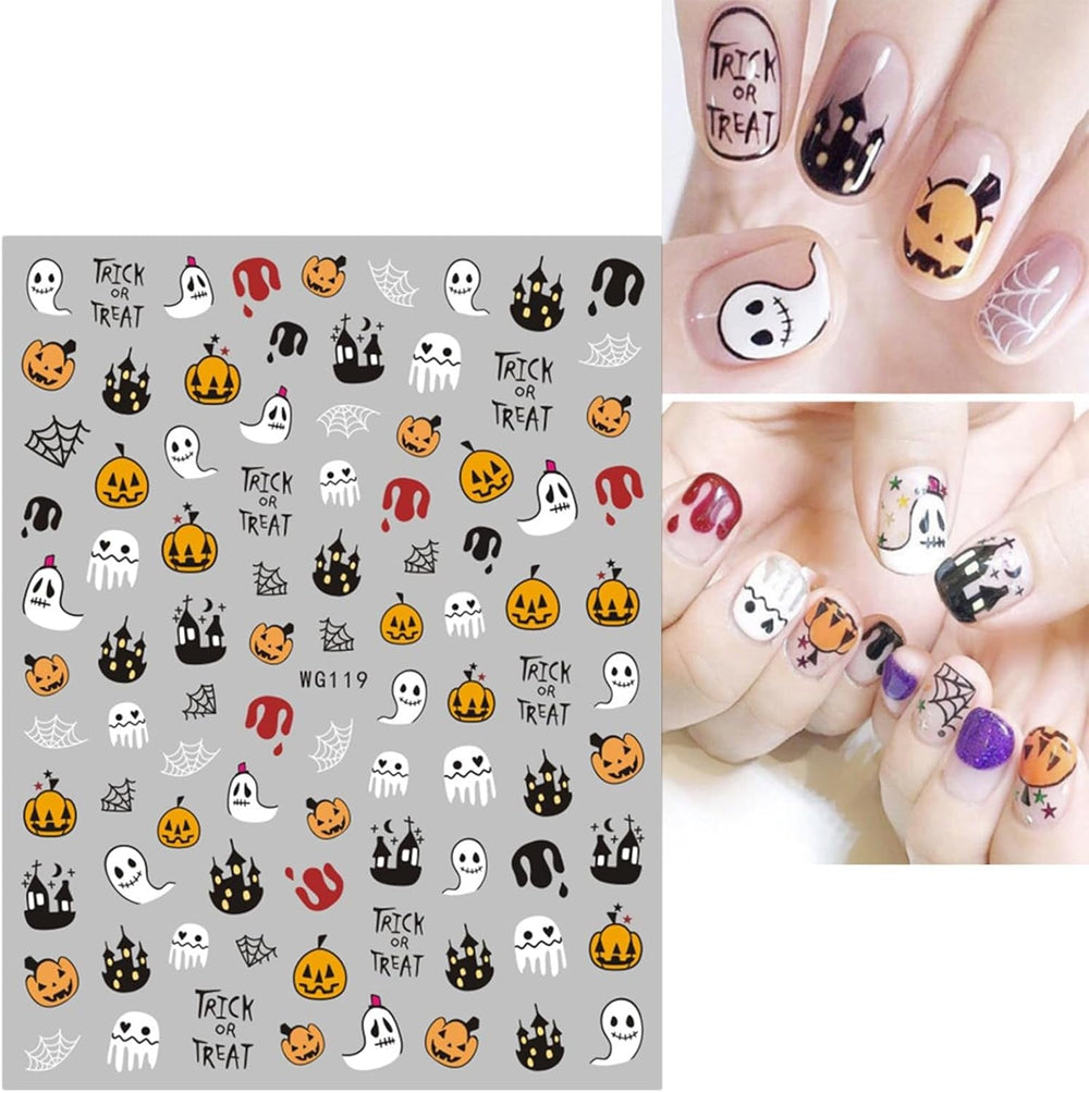 JMEOWIO Nagelsticker Halloween 8 Blatt Nail Art Sticker Selbstklebend Nagelaufkleber Totenkopf Horror Geist Hexe Spinnennetz Fledermaus Kürbis Spukdekoration Nageldesign Zubehör