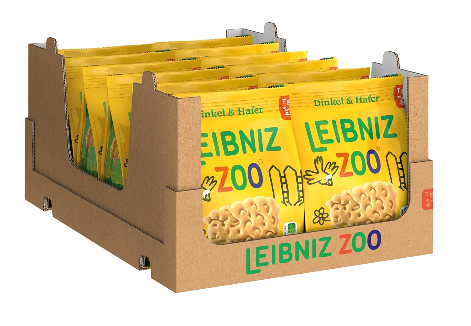 LEIBNIZ ZOO -30% Zahăr, Pachet de 12, Fursecuri cu unt cu motive animale, Fursecuri crocante cu mai puțin zahăr, Pachet vrac pentru stoc sau pentru vânzare (12 x 125 g)