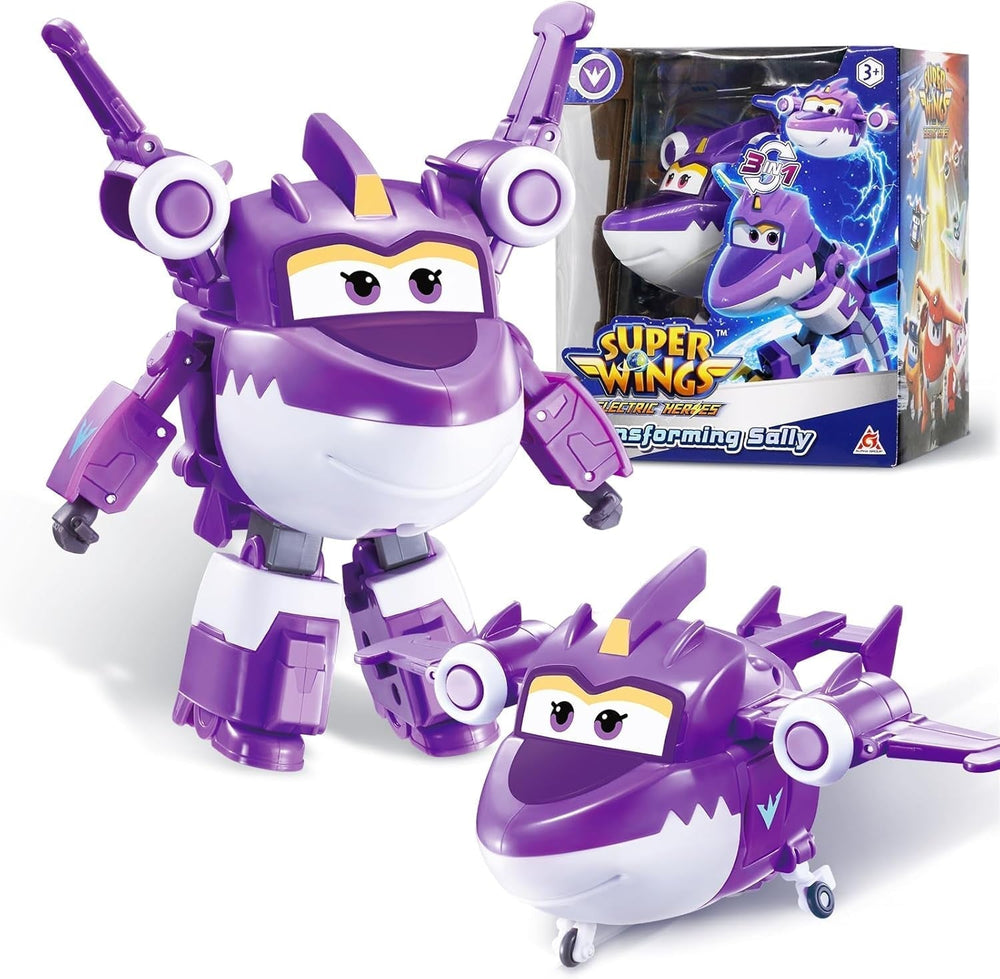 Samolot transformacyjny Super Wings z doładowaniem, ok. 12,7 cm duża figurka dla dzieci zabawka samolot i figurka robota dla chłopców i dziewcząt powyżej 3 lat srebrne figurki Naty Shop Sally