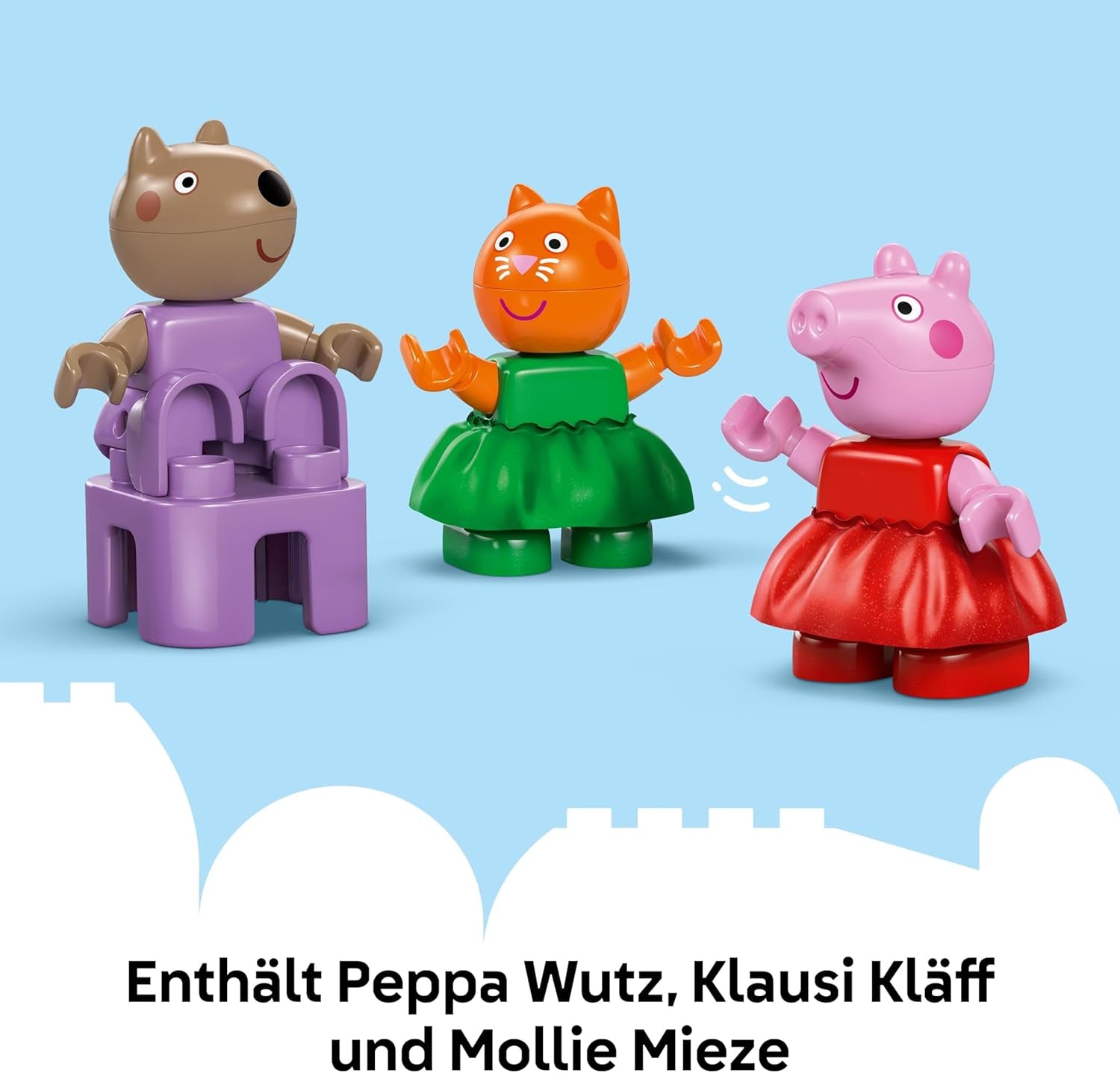 LEGO DUPLO Peppa Wutz Jahrmarkt - Montessori Spielzeug - Motorikspielzeug für Kinder ab 2 Jahren - Vorschule Spiele mit Riesenrad, Rutsche & 3 Figuren inkl. Mollie Mieze & Klausi Kläff 10453
