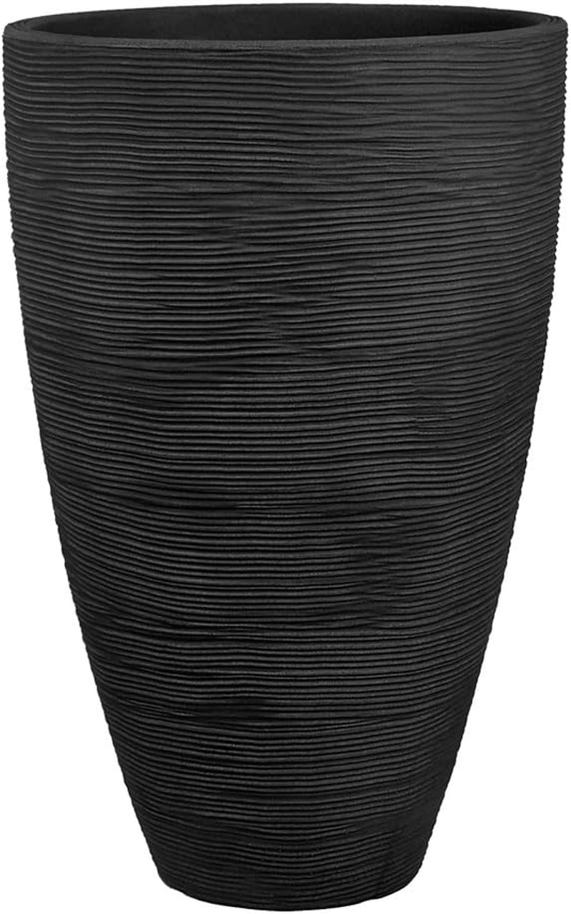 Jardinieră Dehner Vino | Ghiveci, recipient pentru plante | pentru plante în ghiveci | modern, rotund, stabil dimensional, robust | textură cu nervuri | interior, exterior | plastic | antracit | Ø 40 cm, înălțime 60 cm